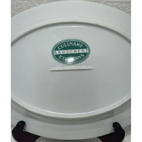 Rauschert Culinary Editions Porcelain Service Platter 14 Inch Green White Stripe
